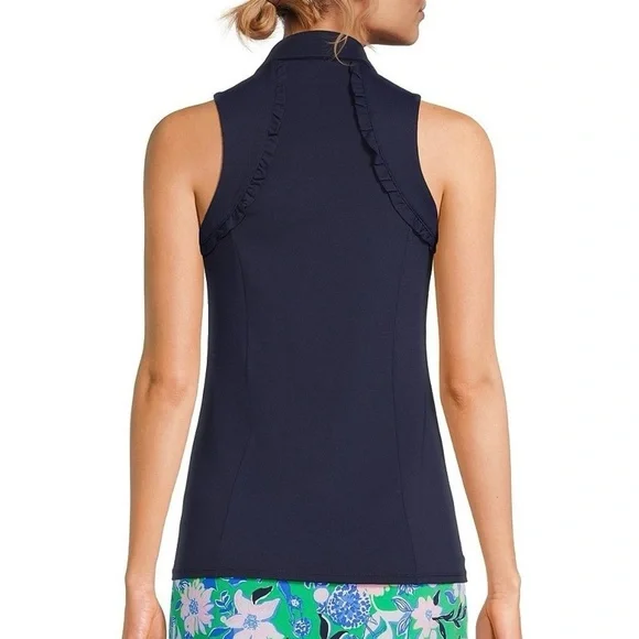 Lilly Pulitzer Martina Luxletic Knit Collared V-Neck Sleeveless Ruffle Top Small - Picture 2 of 12